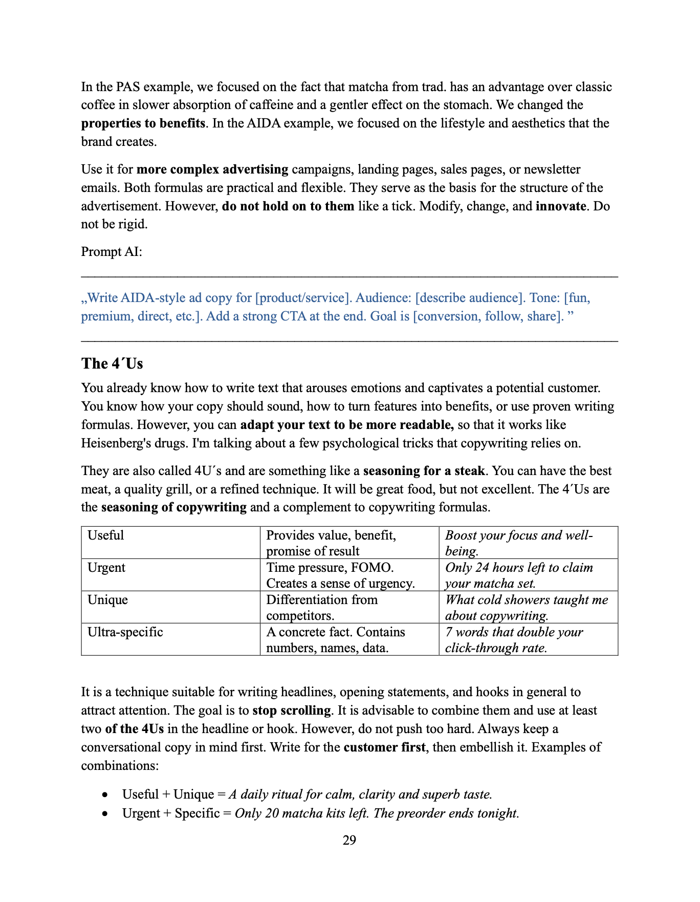 Playbook page showing The 4Us framework
